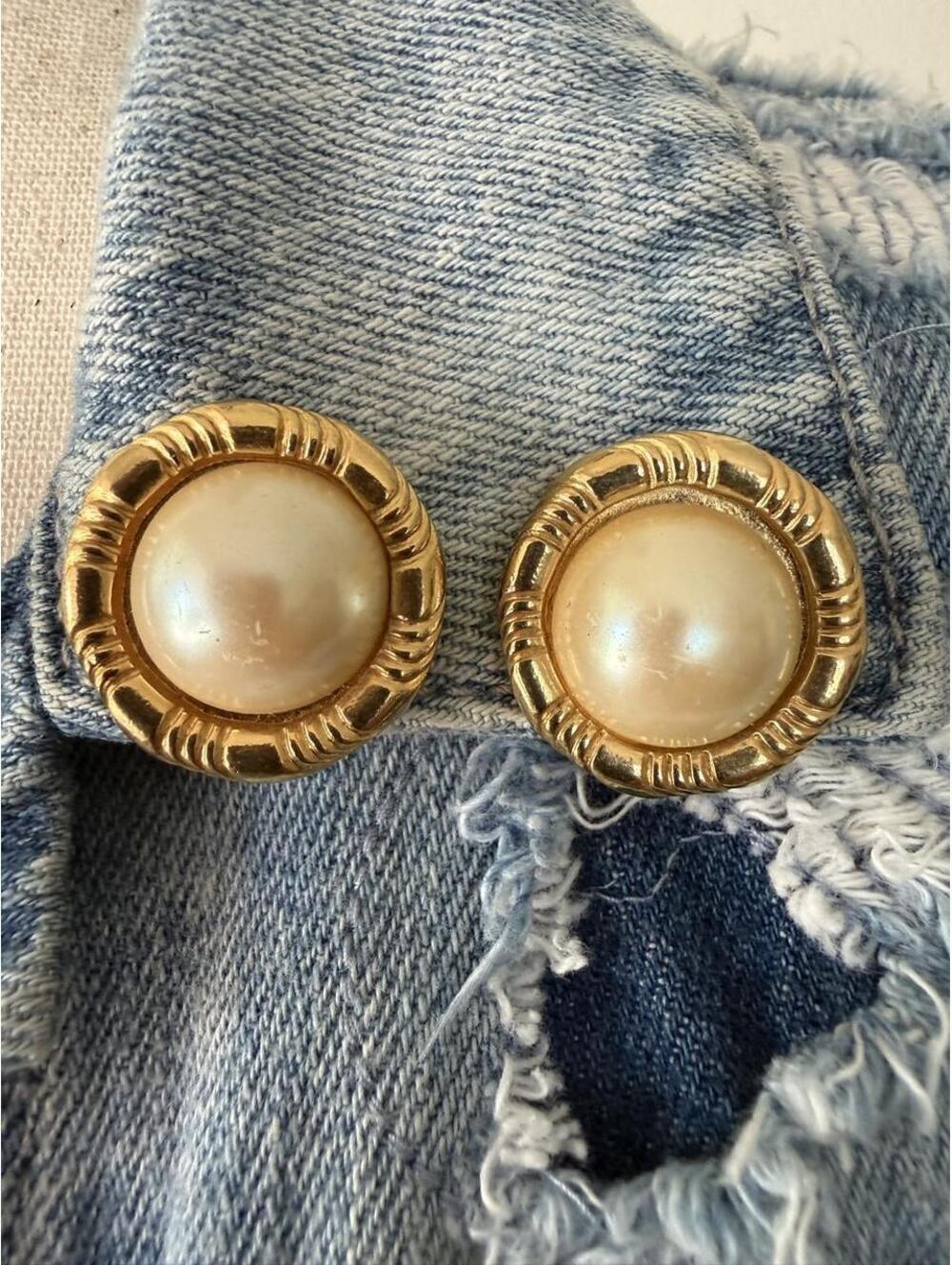 Vintage Faux Pearl Gold Tone Earrings